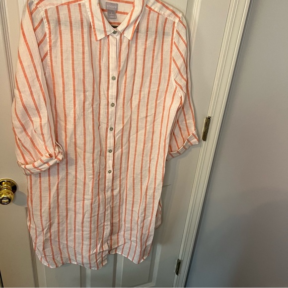 Chico's Orange and White Tunic with Vertical Stripes - Picture 1 of 6